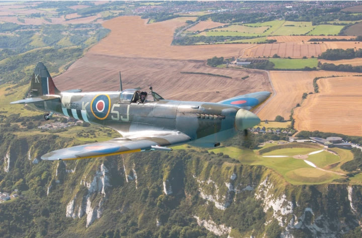 Spitfire flying over Battle of Britain Memorial Centre - Capel-Le-Ferne